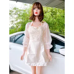 Váy Tafta Dài Tay Phối Hoa Đính Ngọc Dây Buộc Cổ (kèm ảnh thật) Giá 330k Hàng có sẵn giao ngay L Chất liệu tapta