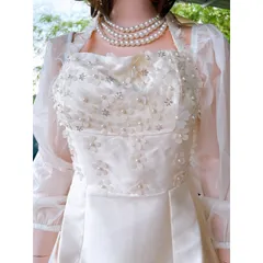 Váy Tafta Dài Tay Phối Hoa Đính Ngọc Dây Buộc Cổ (kèm ảnh thật) Giá 330k Hàng có sẵn giao ngay L Chất liệu tapta