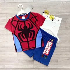 BỘ ĐÙI BÉ TRAI NHÊN ĐỎ PHỐI XANH BỘ NHỆN MARVEL  CHẤT COTTON 100% LÀ CỰC PHẨM  Size 160 trên 30kg mặc Giá 160k/ cả bộ