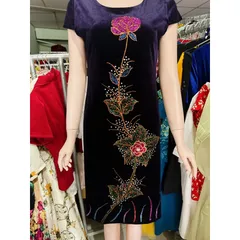 Đầm thêu đính siêu đẹp, sang trọng, thời trang , dáng ôm, che bụng, kích thước lớn, đầm midi ngang đầu gối Hàng có sẵn