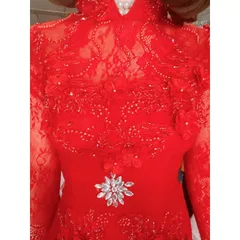 Áo dài cưới cô dâu hàng thiết kế màu đỏ phối ren lưới,kết hạt đá pha lê cao cấp