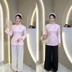 ÁO LẺ BÀ BA ( KHÔNG QUẦN ) - VẢI GẤM TAY DÀI NÚT NGỌC  Hàng có sẵn giao ngay Đủ size Giá 190k ( áo) Quần 100k/ cái