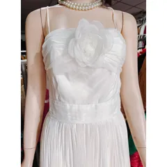 Đầm Xòe Hai Dây Dự Tiệc Tùng Váy Xếp Ly, Sang Trọng  Hàng có sẵn giao ngay L Màu trắng, đúp lót 2 lớp Hàng chính chủ