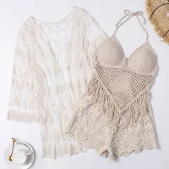 Set ren đi biển màu kem siêu đẹp Áo choàng giá 200k Áo bra giá 150k Quần ren giá 200k Set cả 3 chi tiết giá 399k