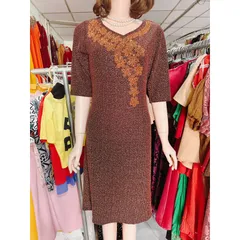Đầm Body Trung Niên Kim Tuyến ép đá Tay Lỡ  Tinh Tế Dự Tiệc - Màu Đỏ vàng ánh kim + màu vàng ánh kim Giá 290k