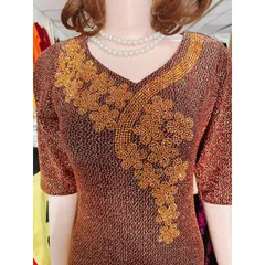 Đầm Body Trung Niên Kim Tuyến ép đá Tay Lỡ  Tinh Tế Dự Tiệc - Màu Đỏ vàng ánh kim + màu vàng ánh kim Giá 290k