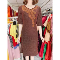 Đầm Body Trung Niên Kim Tuyến ép đá Tay Lỡ  Tinh Tế Dự Tiệc - Màu Đỏ vàng ánh kim + màu vàng ánh kim Giá 290k