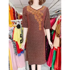 Đầm Body Trung Niên Kim Tuyến ép đá Tay Lỡ  Tinh Tế Dự Tiệc - Màu Đỏ vàng ánh kim + màu vàng ánh kim Giá 290k