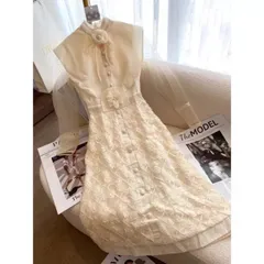 Đầm dự tiệc cao cấp 💋ren hoa đính nơ💋 dáng dài tay dài màu kem lót lụa 2 lớp đẹp Giá 380k HÀng có sẵn giao ngay