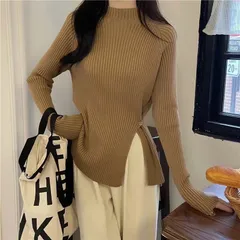 Áo len dệt kim tay dài thiết kế xẻ tà cổ cao khí chất nhẹ nhàng tôn dáng Hàng có sẵn giao ngay Màu xám Giá 190k