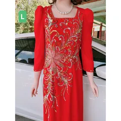 Áo dài 4 tà đính kết siêu đẹp Hàng kết tay thủ công tỉ mỉ Giá 490k ( quần giá 120k/ cái) Hàng có sẵn giao ngay L