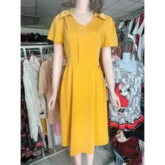 Đầm cổ cách điệu dáng xoè chất umi co giãn cao cấp phù hợp đi chơi , đi làm siêu đẹp Hàng có sẵn giao ngay Dưới 70kg