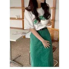 SET ÁO THUN CHỮ + CVAY MIDI XANH Giá 290k/ cả set Hàng có sẵn giao ngay Size SM