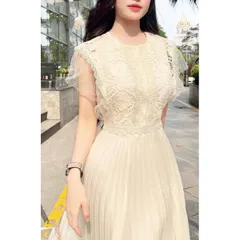 Váy đầm thiết kế ren be xếp ly dáng dài  Hàng cao cấp  Giá 420k  Hàng có sẵn giao ngay L  Màu kem  Hàng của Teng Design