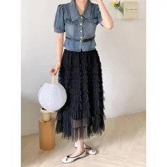 Áo Jean Kiểu Pháp + Chân Váy Ren Lưới  Hàng có sẵn giao ngay Dưới 70kg mặc đẹp Giá 390k/ cả set