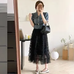 Áo Jean Kiểu Pháp + Chân Váy Ren Lưới  Hàng có sẵn giao ngay Dưới 70kg mặc đẹp Giá 390k/ cả set