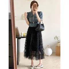 Áo Jean Kiểu Pháp + Chân Váy Ren Lưới  Hàng có sẵn giao ngay Dưới 70kg mặc đẹp Giá 390k/ cả set