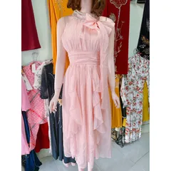 Đầm maxi cổ yếm đính kết bánh bèo đi biển. đi tiệc quá xinh Hàng có sẵn giao ngay L Chất liệu voan tơ 2 lớp cao cấp