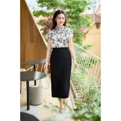 Chân váy bút chì dáng dài 83cm - Chân váy công sở dài - Chân váy dáng dài xẻ sau dễ đi lại, cạp cao, vải mềm mát