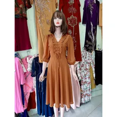 Đầm đúp lót 2 lớp Hàng cao cấp  Chất liệu chifffon cao cấp xịn Hàng có sẵn giao ngay  Giá 290k Dưới 70kg mặc đẹp Màu cam