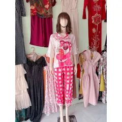 (40-76kg)Đồ bộ pijama tay lỡ quần dài lụa xước thiết kế mới dễ thương, pijama nữ, đồ bộ pizama lụa xước mềm mịn