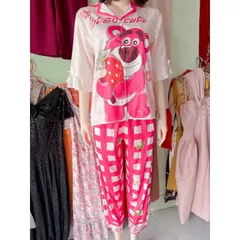 (40-76kg)Đồ bộ pijama tay lỡ quần dài lụa xước thiết kế mới dễ thương, pijama nữ, đồ bộ pizama lụa xước mềm mịn