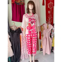 (40-76kg)Đồ bộ pijama tay lỡ quần dài lụa xước thiết kế mới dễ thương, pijama nữ, đồ bộ pizama lụa xước mềm mịn
