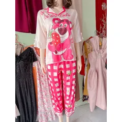 (40-76kg)Đồ bộ pijama tay lỡ quần dài lụa xước thiết kế mới dễ thương, pijama nữ, đồ bộ pizama lụa xước mềm mịn