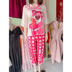 (40-76kg)Đồ bộ pijama tay lỡ quần dài lụa xước thiết kế mới dễ thương, pijama nữ, đồ bộ pizama lụa xước mềm mịn