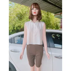 Set áo sơ mi trắng + quần ngố màu nâu tây Size SM Giá 250k/ cả set Hàng có sẵn giao ngay