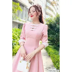 VÁY HỒNG XOÈ TAY LỠ PHỐI REN  Giá 330k Hàng có sẵn giao ngay