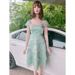 Đầm Sóng chất tơ hai lớp, đầm dáng dài Màu xanh thạch Giá 290k Hàng có sẵn giao ngay