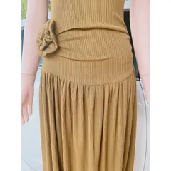 Váy Cotton Thun Tăm Dáng Dài Eo Đính Hoa Giá 290k Hàng có sẵn giao ngay Co giãn dễ chịu Màu rêu