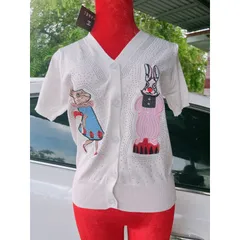 Áo Dệt Kim Tay Ngắn Cổ Chữ v In Họa Tiết Hoạt Hình  Giá 190k Hàng có sẵn giao ngay