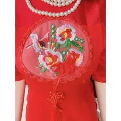Đầm đỏ thêu hoa siêu đẹp Giá 320k Hàng có sẵn giao ngay Chất liệu gấm cao cấp, hàng đúp lót