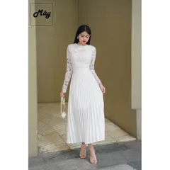 Đầm ren tay dài ren nổi Giá 390k Hàng có sẵn giao ngay Màu trắng