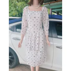 Đầm midi hoa nhí cổ vuông tay bồng bánh bèo chất liệu vải xốp Giá 250k Hàng có sẵn giao ngay