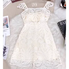 Đầm ren cánh tiên Chất liệu ren nổi cao cấp Giá 399k Hàng có sẵn giao ngay Màu kem