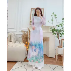 Set áo dài thêu linh dương kèm quần lụa Giá  400k cả set kèm quần lụa Hàng có sẵn giao ngay
