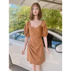 Đầm dự tiệc đắp chéo tà xếp li eo [KÈM ẢNH THẬT] Giá 290k Hàng có sẵn giao ngay Màu nâu tây