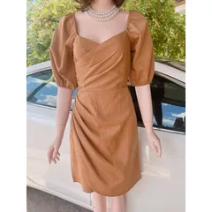Đầm dự tiệc đắp chéo tà xếp li eo [KÈM ẢNH THẬT] Giá 290k Hàng có sẵn giao ngay Màu nâu tây