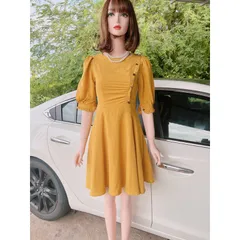 Đầm xoè cách điệu đinh nút Giá 290k Hàng có sẵn giao ngay Màu vàng chanh