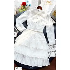 VÁY TRẮNG XOÈ TẦNG KÈM ĐAI  Hàng cao cấp DVC Giá 390k Hàng có sẵn giao ngay