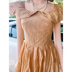 Đầm xếp ly eo màu nude  Chất liệu tơ 2 lớp xịn  Giá 290k Hàng có sẵn giao ngay S