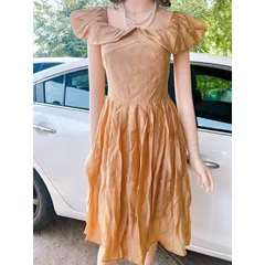 Đầm xếp ly eo màu nude  Chất liệu tơ 2 lớp xịn  Giá 290k Hàng có sẵn giao ngay S