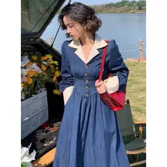 Đầm  denim cổ sơ mi tiểu thư  Mới 100%  Hàng có sẵn giao ngay, form to Giá 290k