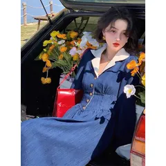 Đầm  denim cổ sơ mi tiểu thư  Mới 100%  Hàng có sẵn giao ngay, form to Giá 290k