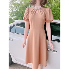 Đầm cổ cách điệu đính đá Hàng có sẵn giao ngay Giá 299k Hàng umi co giãn cao cấp Màu nude sang xịn