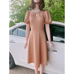Đầm cổ cách điệu đính đá Hàng có sẵn giao ngay Giá 299k Hàng umi co giãn cao cấp Màu nude sang xịn