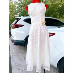 Đầm ren kem đính hoa Giá 299k Hàng có săẵn giao ngay S Màu kem